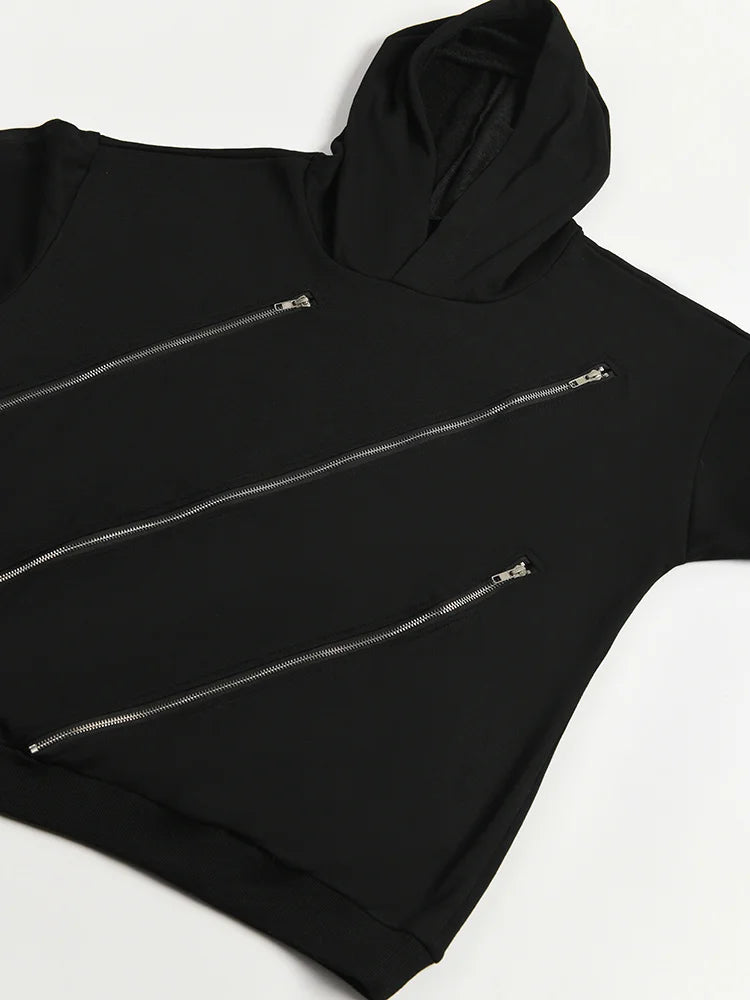 Pre Order:  Front Zippers Loose Hooded Sweatshirt