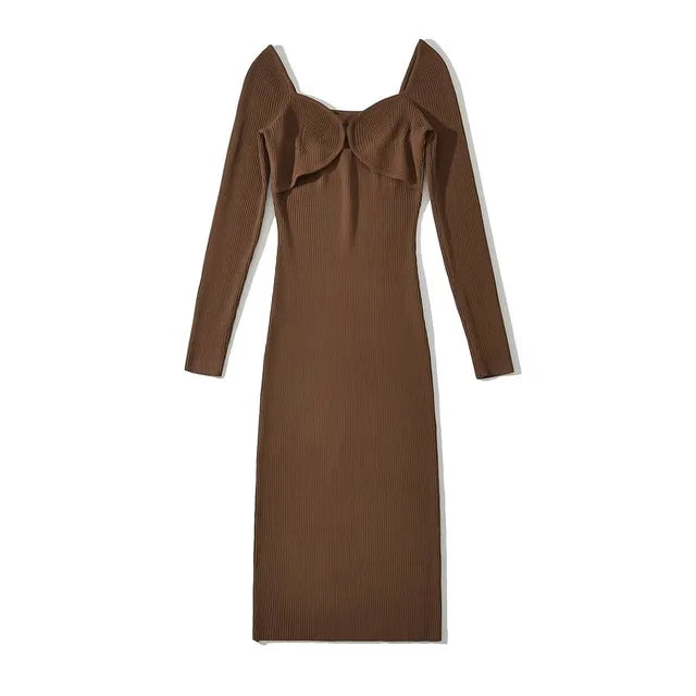 Pre Order:  Ribbed Midi Knitted Wrap Dress