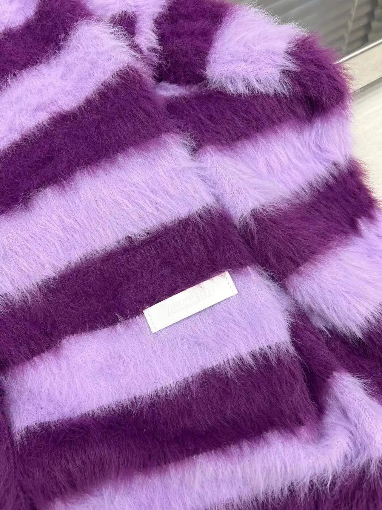 Purple Striped Knitted Cardigan