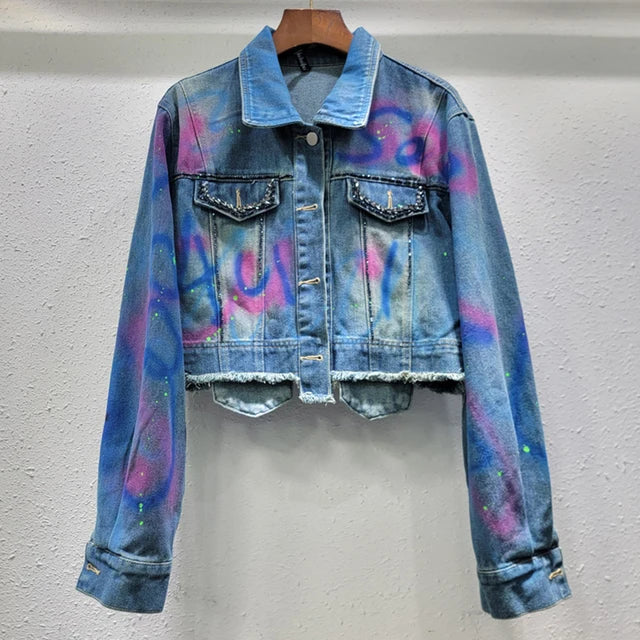 Pre Order:  Graffiti on Denim Cropped Jacket