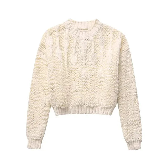 Pre Order:  Casual Solid Cropped Knitted Pullover