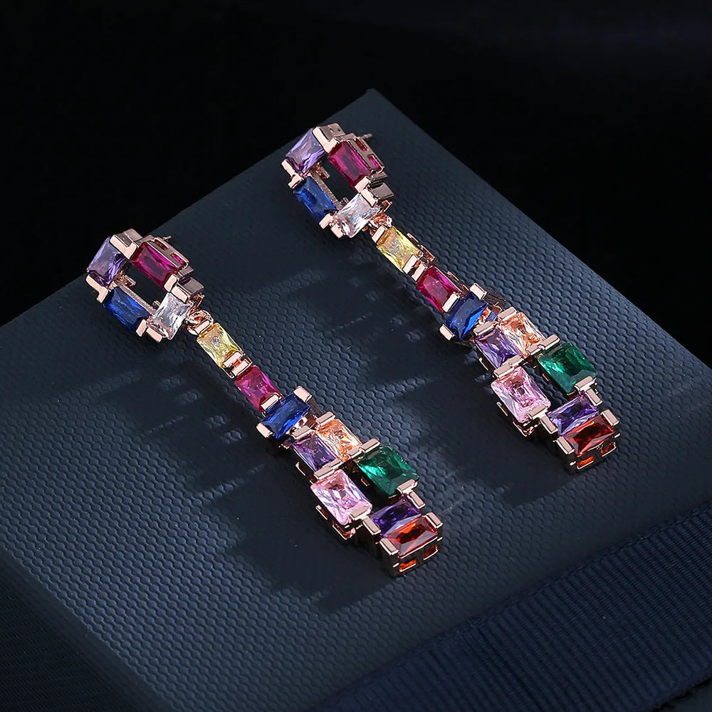 Pre Order:  925 Silver Needle Colorful Zircon Stones Long Earrings