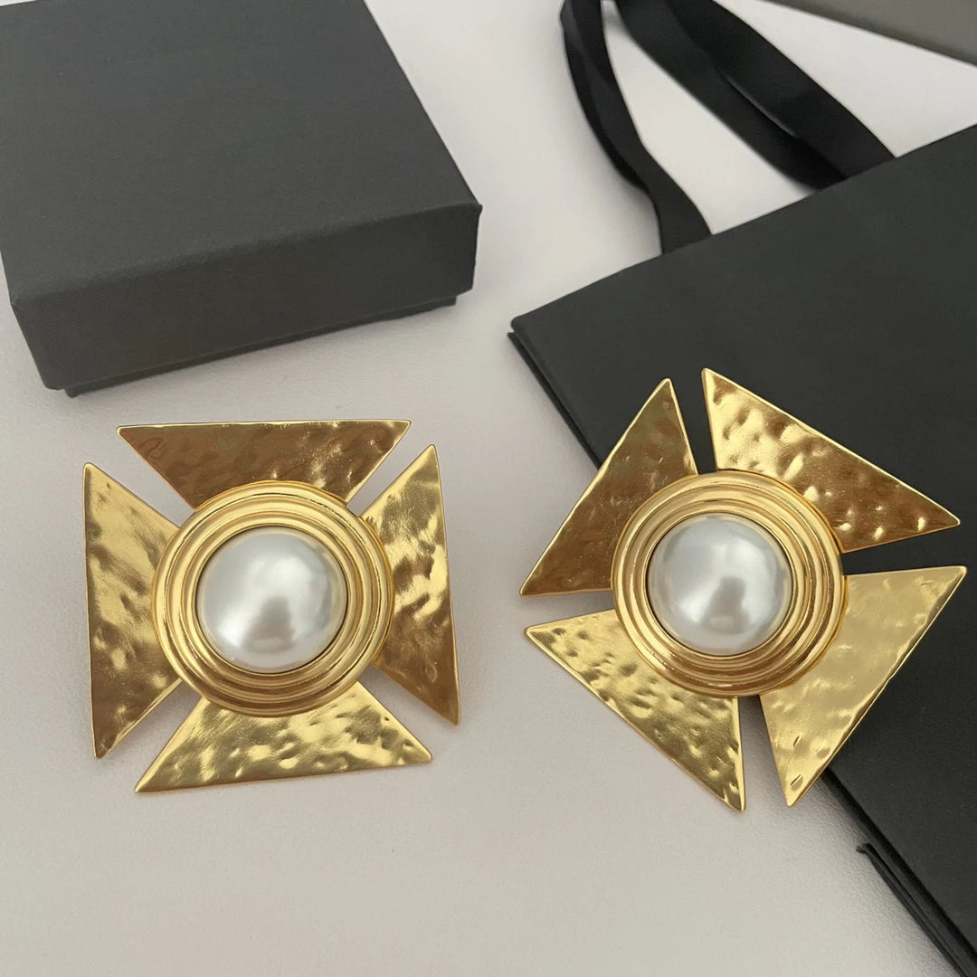 Pre Order:  24KGold-Plated Pearl Large Square Clip Earrings