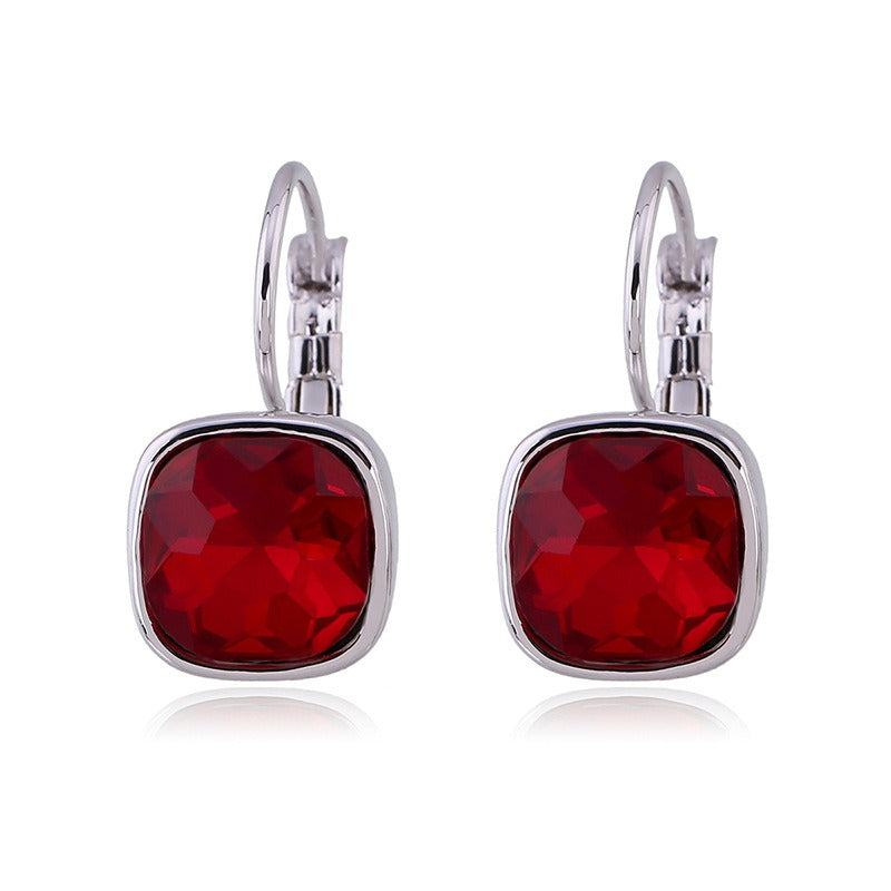 Square Metal Inlaid Crystal Glass Earrings