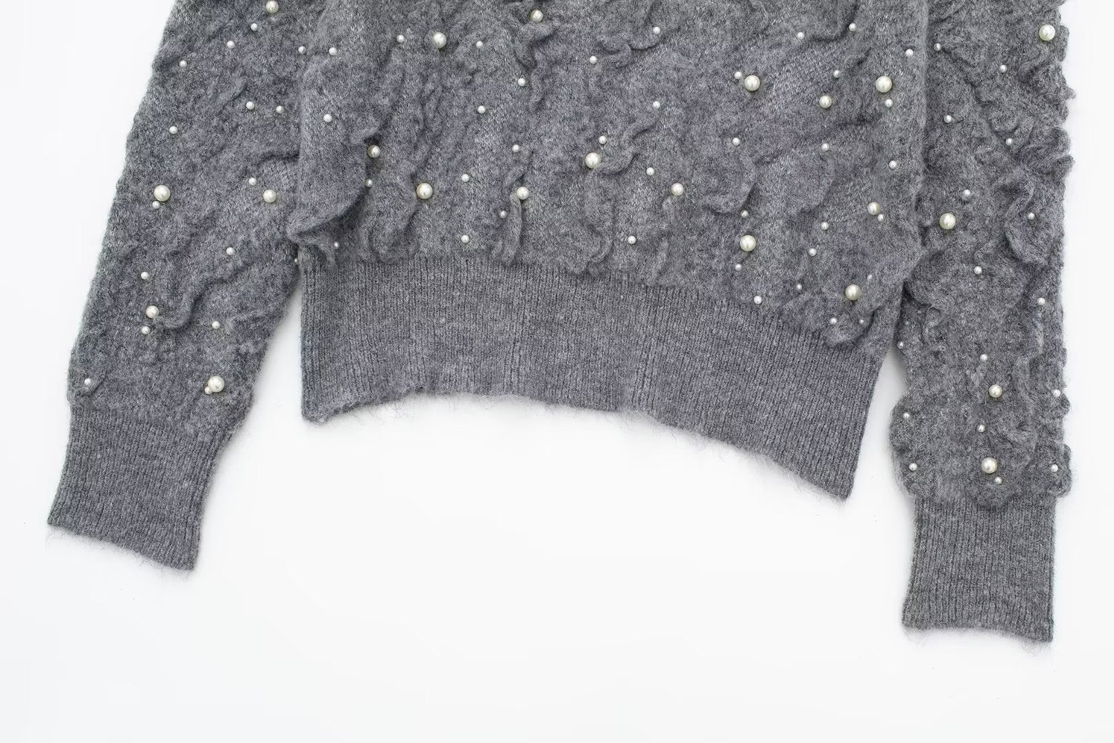 Pre Order:  Faux Pearls Textured Knitted Sweater