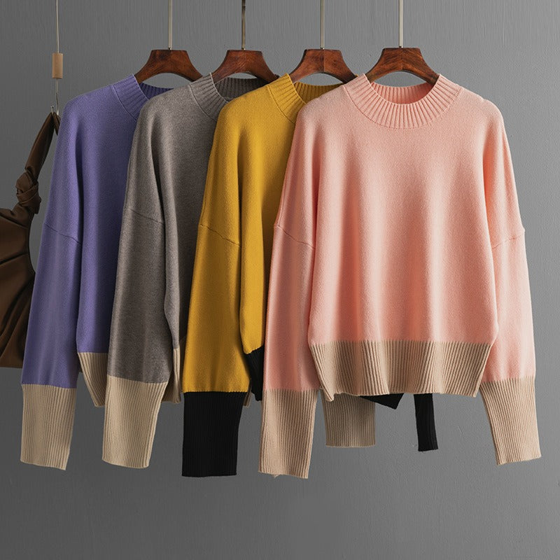 Pre Order:  Round Neck Loose Color Block Knitted Sweater