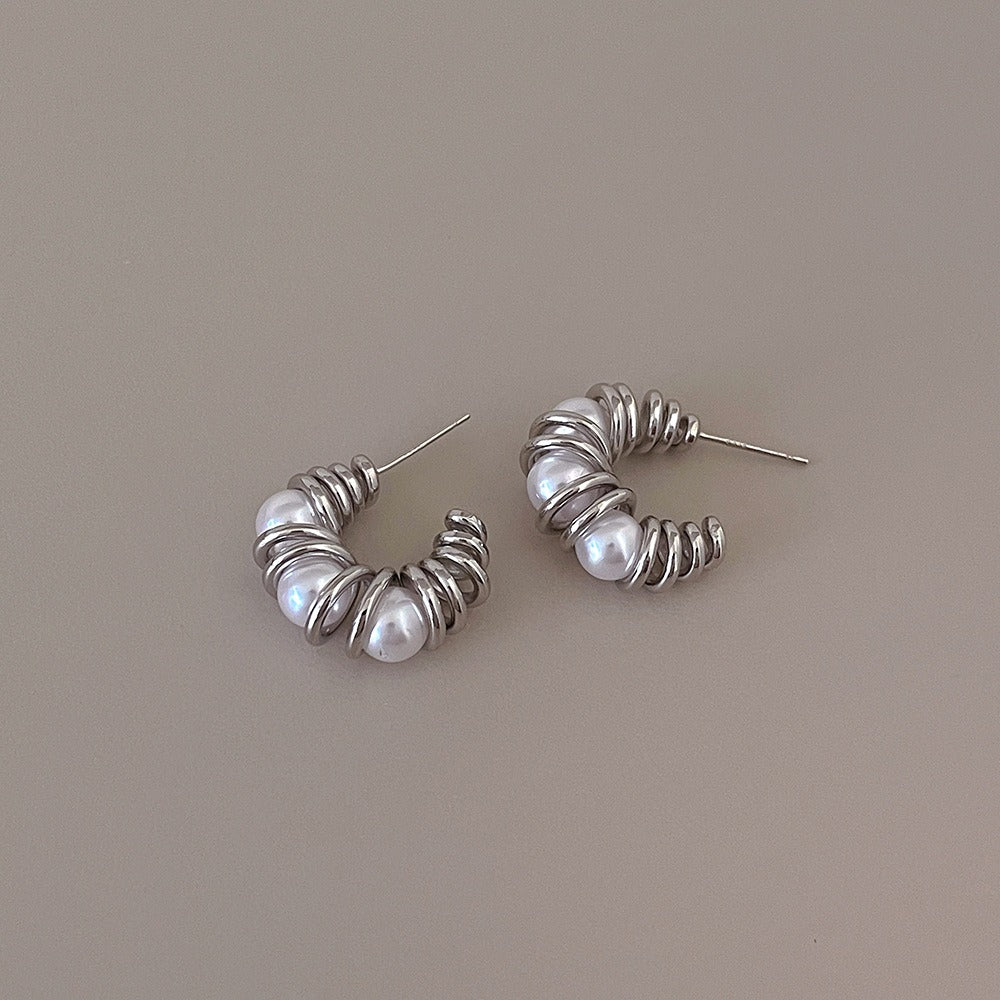 Pre Order: Pearl Metal Twisted Line Earrings