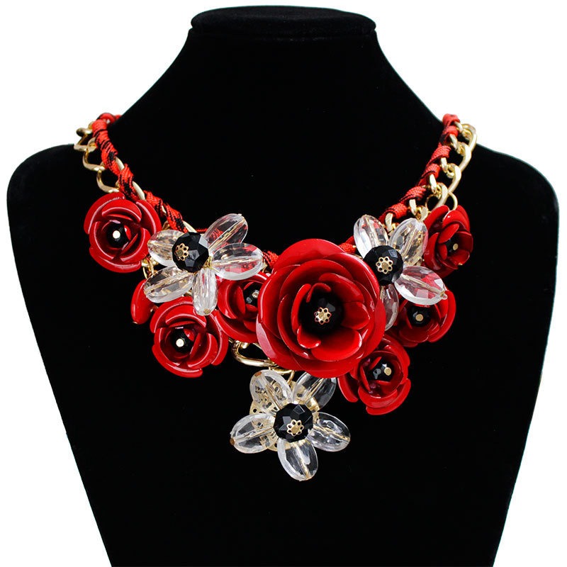 Pre Order:  Colorful Flower Gemstone Pendant Rope Braided Necklace