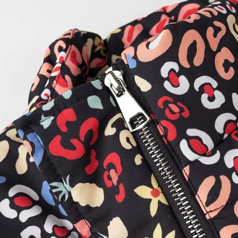 Pre Order:  Casual Loose Print Zip Up Quilted Cotton Jacket