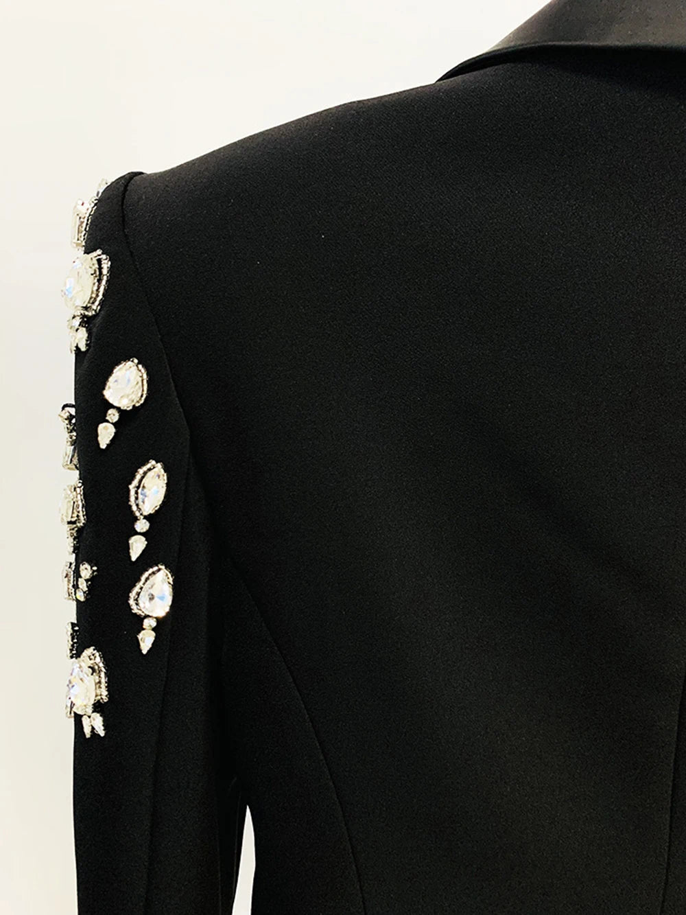 Beaded Rhinestones Double-Breasted Blazer