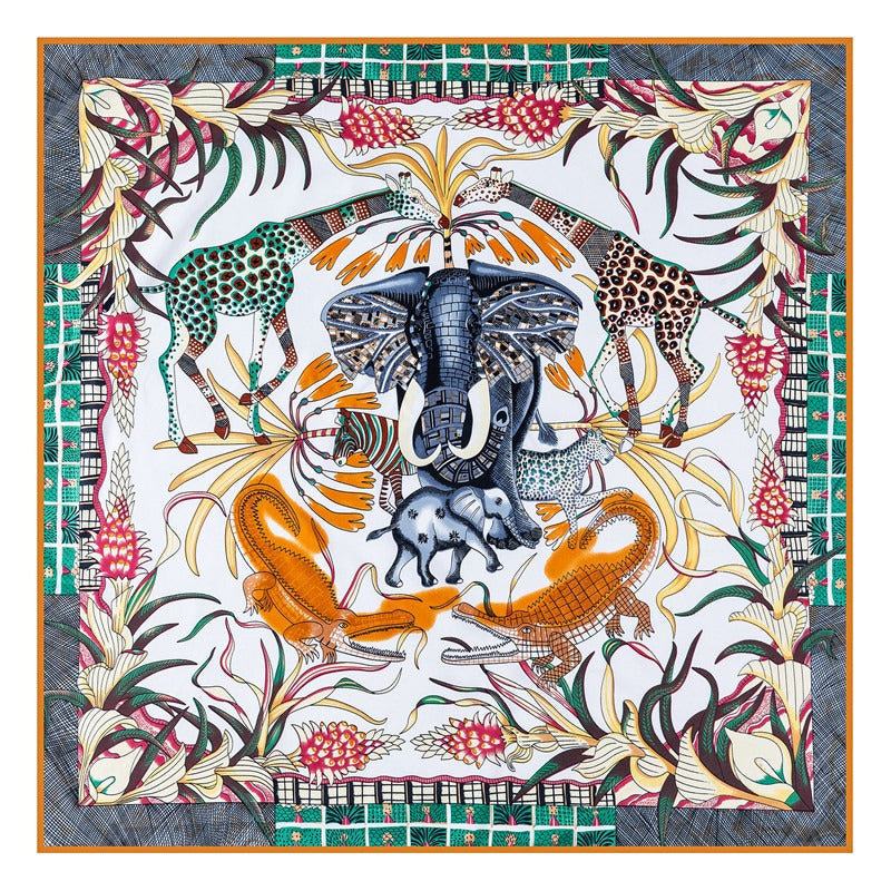 Pre Order:  Animal Kingdom Print Twill Silk Square Scarf