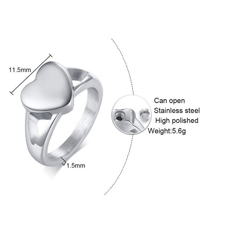 Pre Order:  Titanium Steel Heart-Shaped Urn Casting Ring