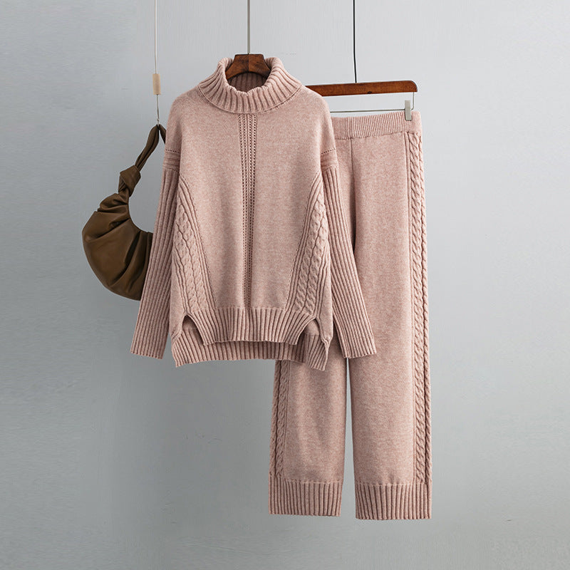 Pre Order:  Casual Thick Turtleneck Knit Sweater + Wide Leg Knit Pants