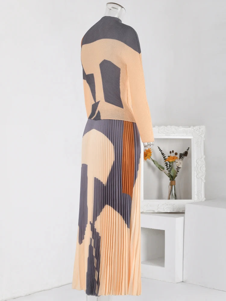 Pre Order:  Pleated Abstract Printed Mid-Length Set