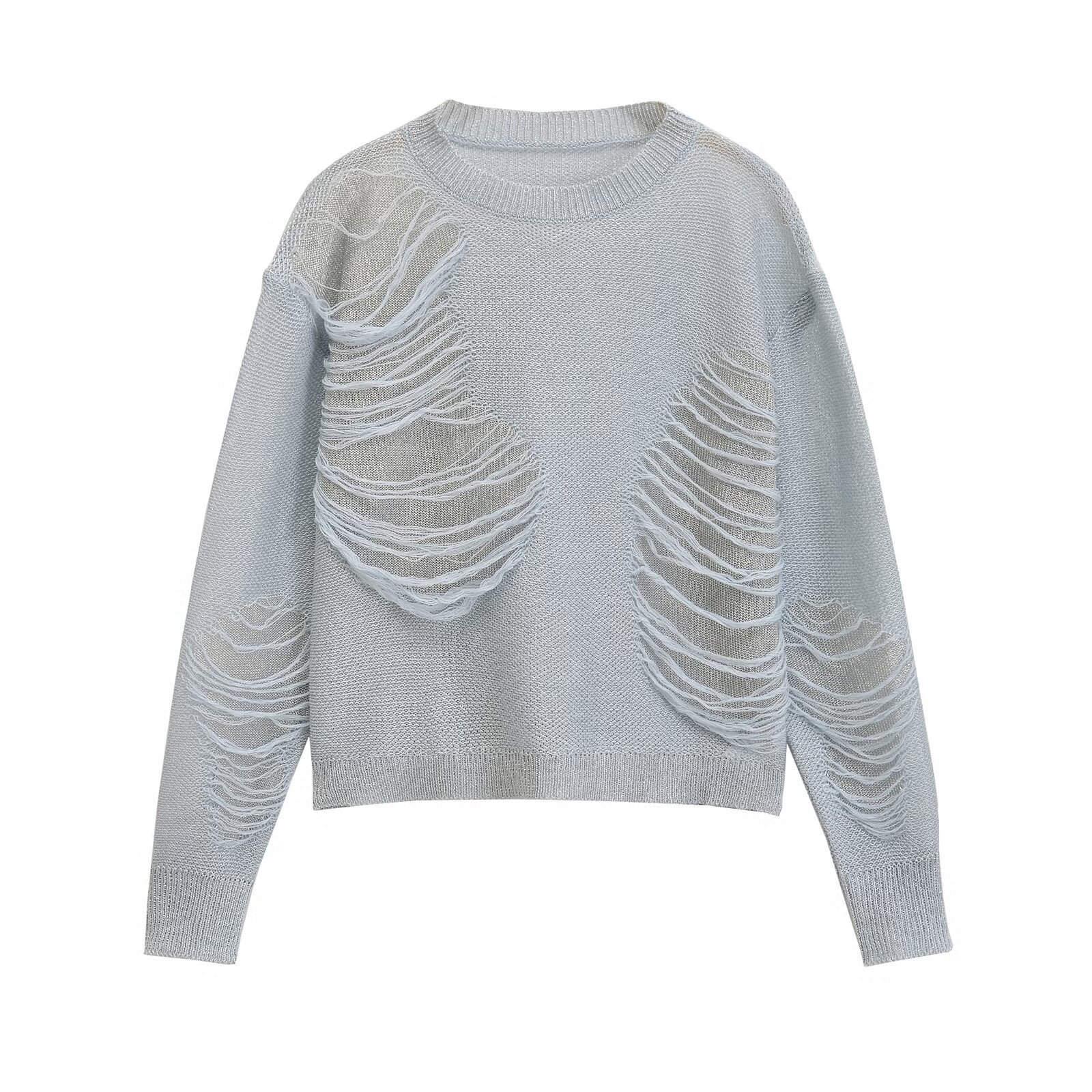 Pre Order:  Casual Ripped Long Sleeved Knitted Sweater