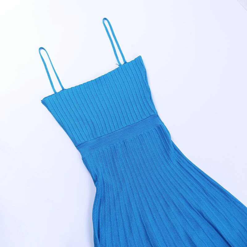 Blue Knitted Sleeveless Midi Dress