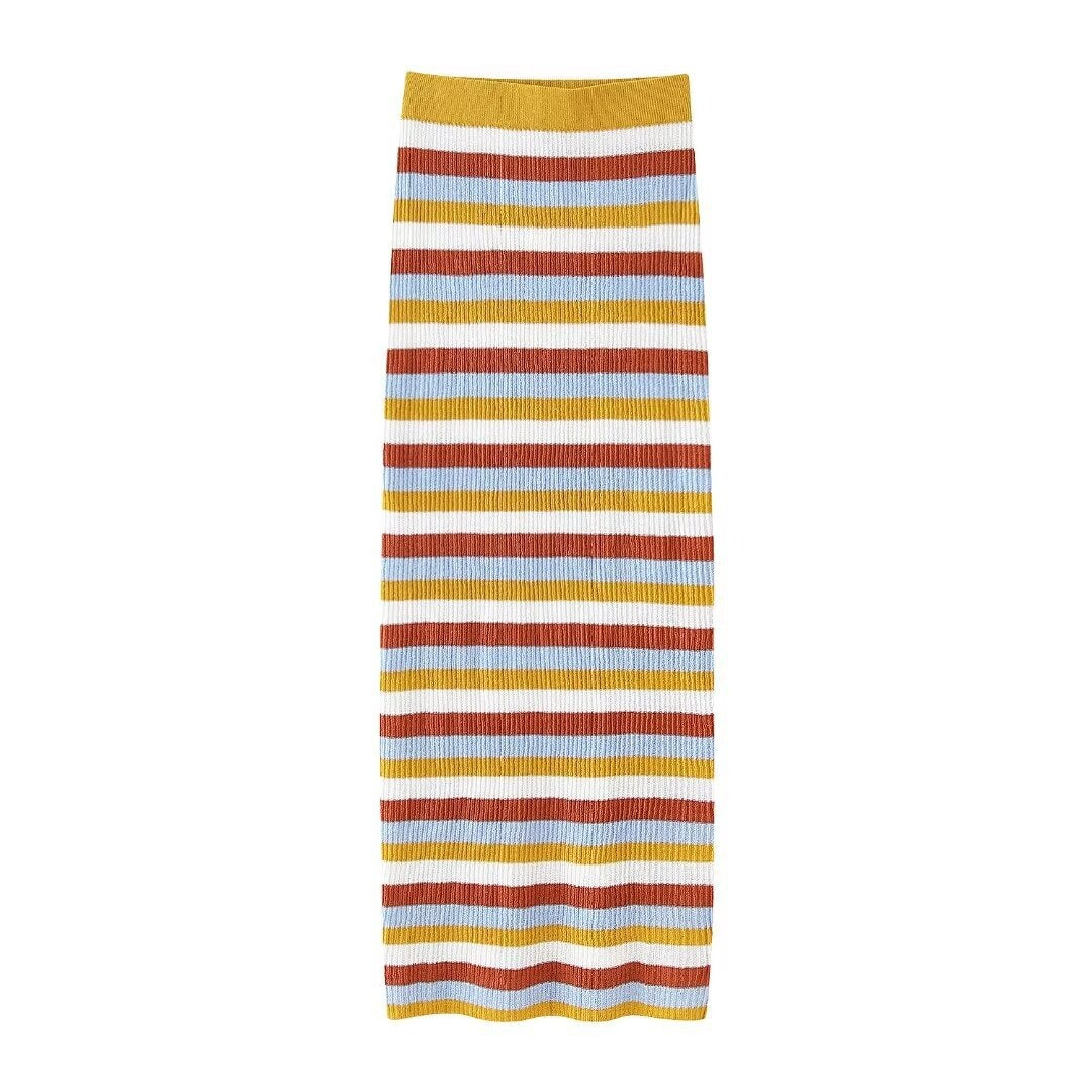 Pre Order:  Sleeveless Striped Knitted Vest + Slim Long Skirt