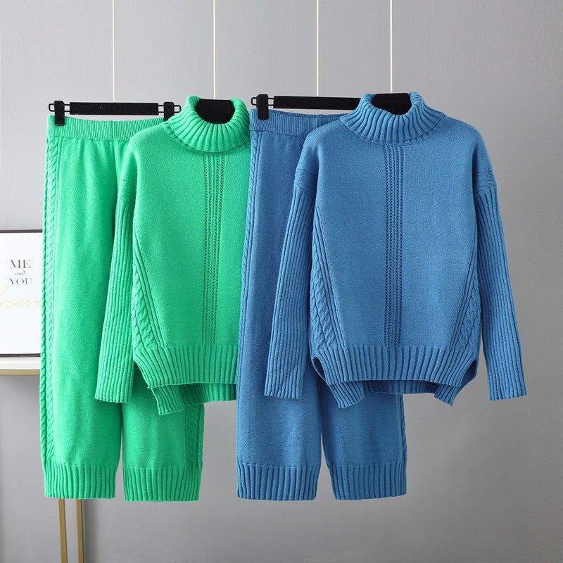 Pre Order:  Casual Thick Turtleneck Knit Sweater + Wide Leg Knit Pants