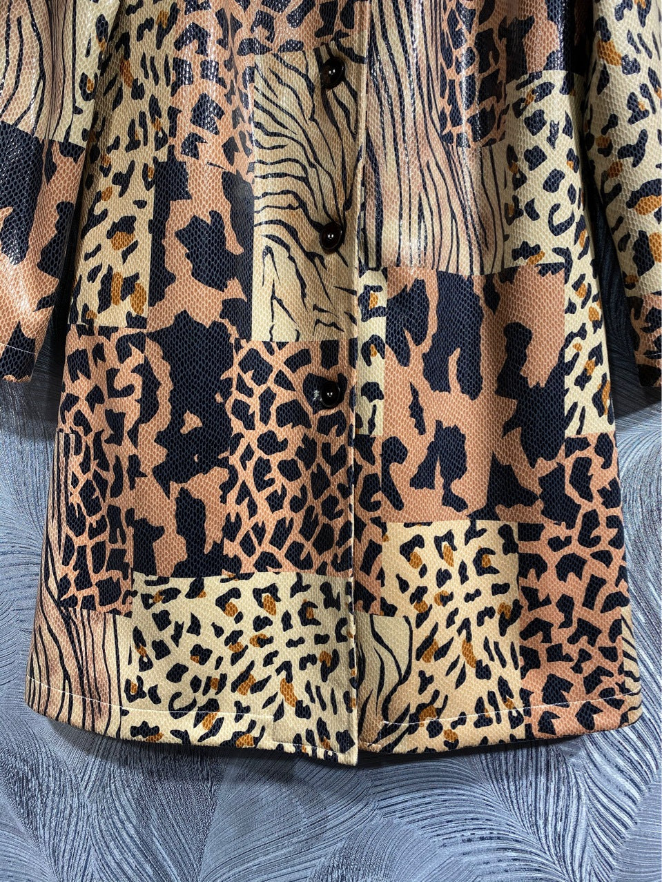 Pre Order:  Leopard Spliced Faux Leather Coat