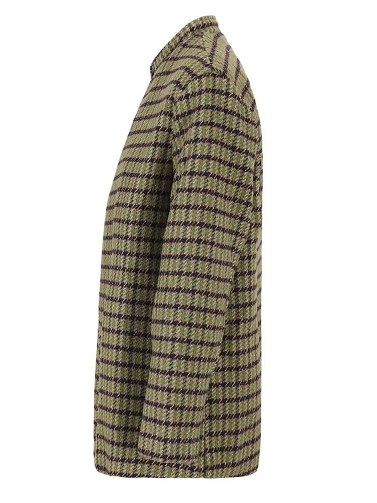 Pre Order:  Green Plaid Stand Collar Coat