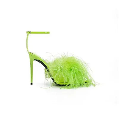 Feather High Heels Strap Pointed Toe Heel Sandals