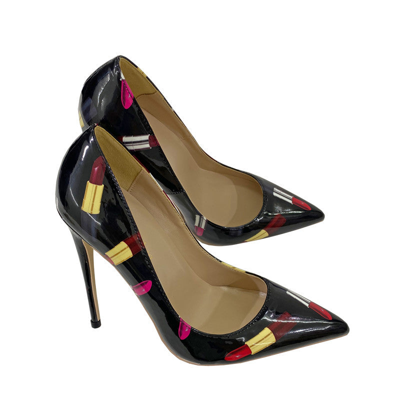 Pre Order:  Lipstick Print Faux Leather Stilettos