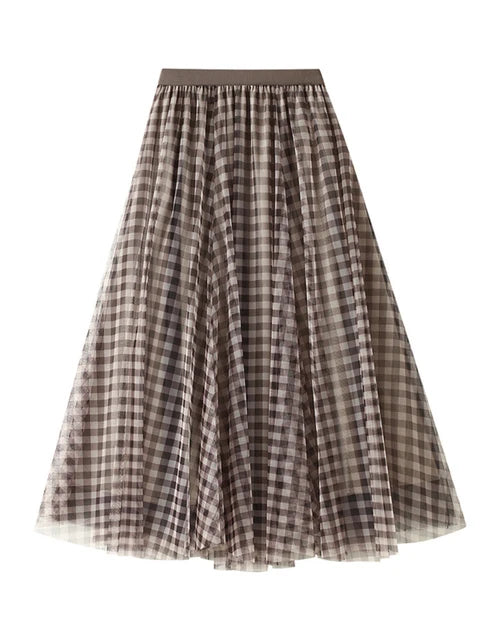 Checkered Mesh A-Line Skirt