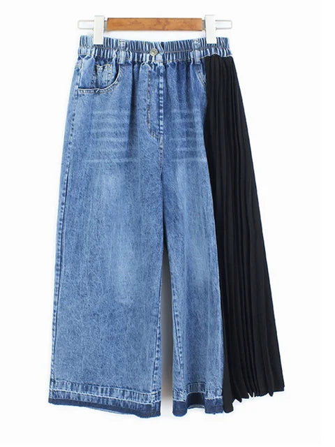 Pre Order:  One-Sided Pleated Drape Denim Pants