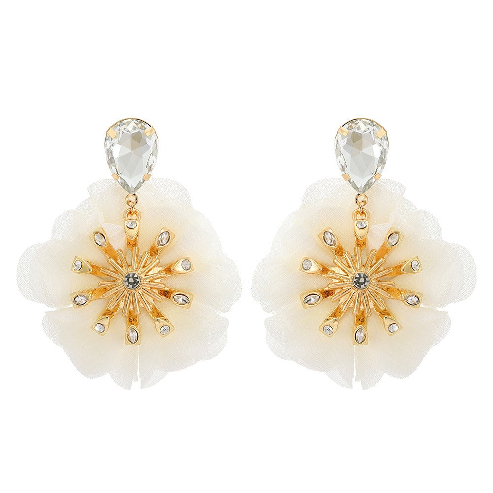 Pre Order:  Chiffon Diamond Large Flower Earrings