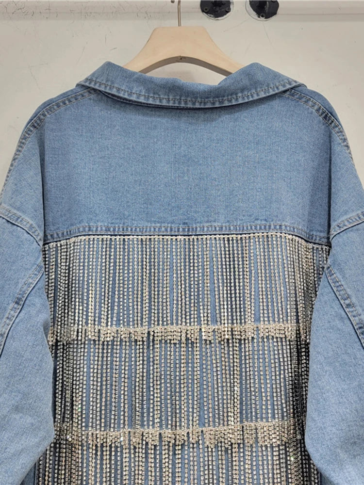 Pre Order:  Tassel Inlaid Diamond Denim Jacket