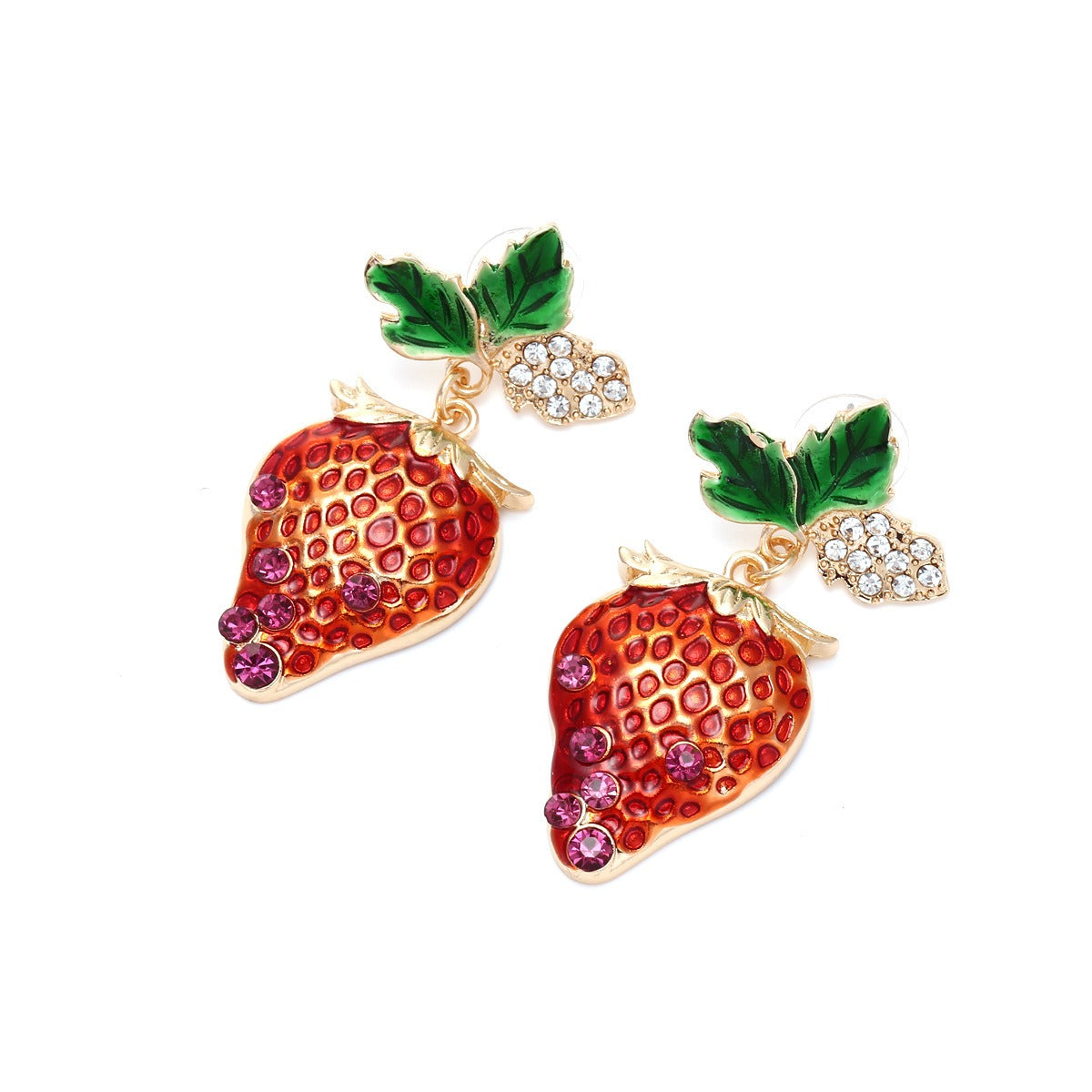 Pre Order:  Alloy Diamond Inlaid Strawberry Earrings