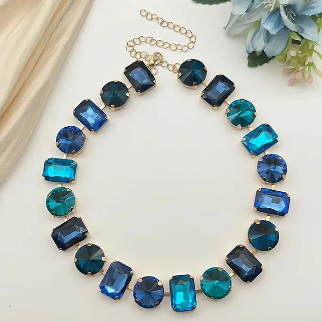 Pre Order:  Shiny Glass Crystals Elliptic Cut Luxury Short Necklace