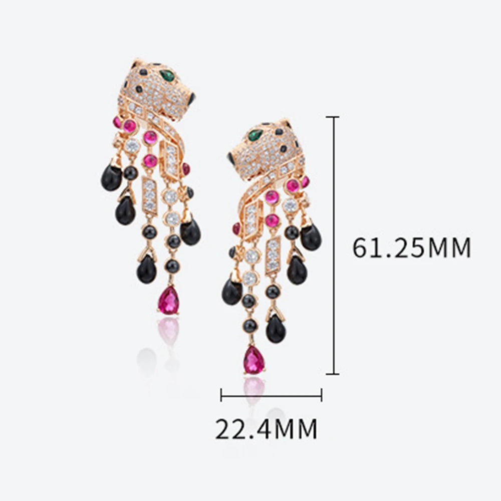 Pre Order:  Panther Rhinestone Tassel Dangle Earrings