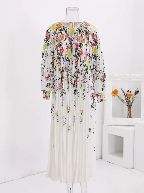 Pre Order:  Floral Pleated Lantern Sleeve Dress