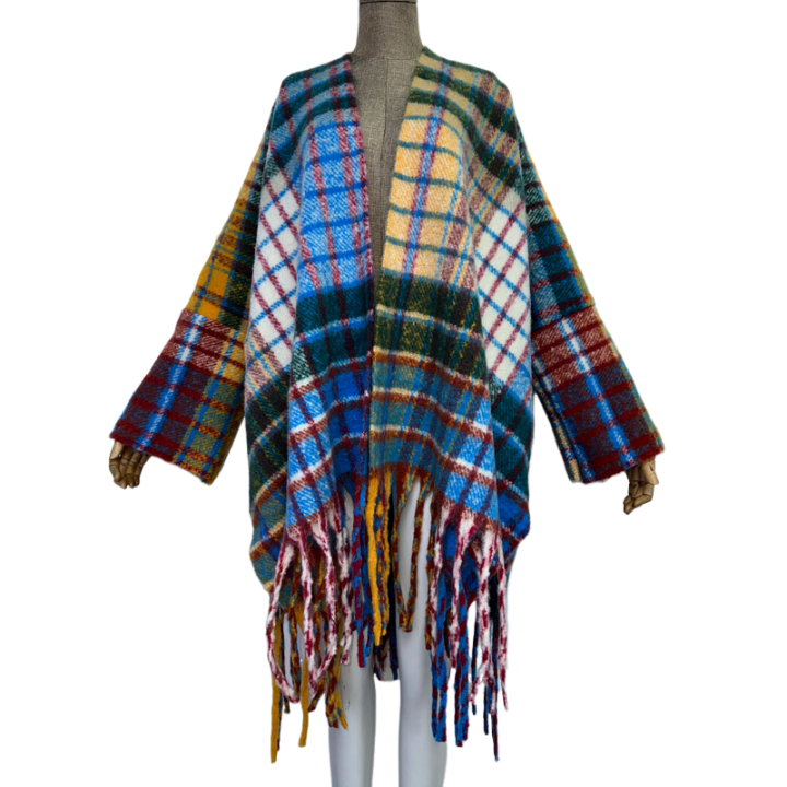 Pre Order:  Warm Plaid Poncho Cardigan - WINI