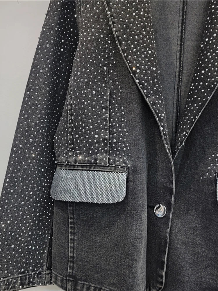 Pre Order:  Diamond Studded Washed Black Denim Jacket