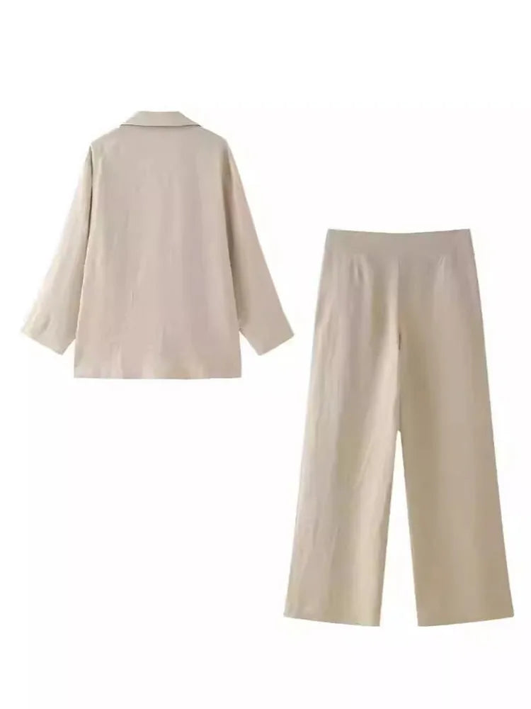 Pre Order: Long Sleeved Single Button Top + Straight Pants Set