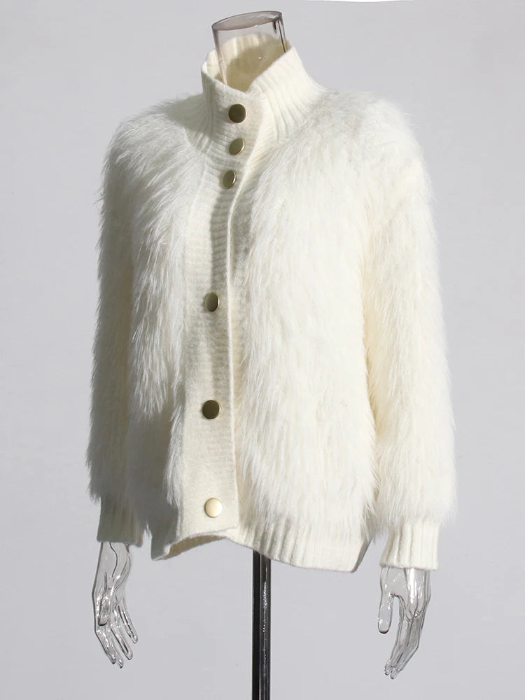 Pre Order:  Furry Stand Collar Knit Jacket