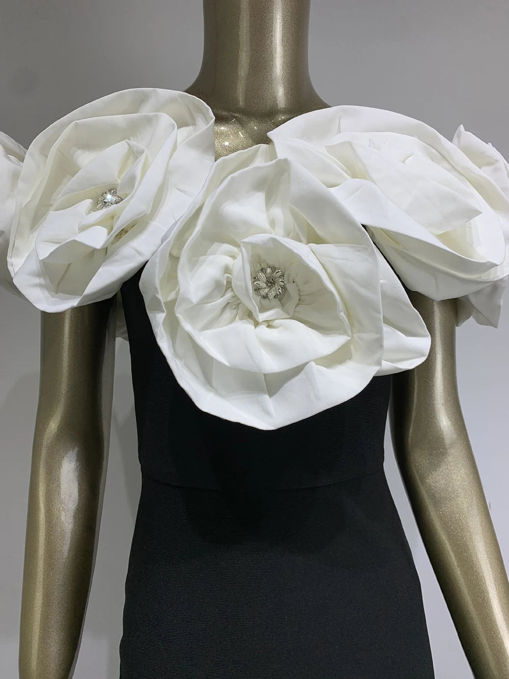 Pre Order: Large White Flower Black Bandage Dress