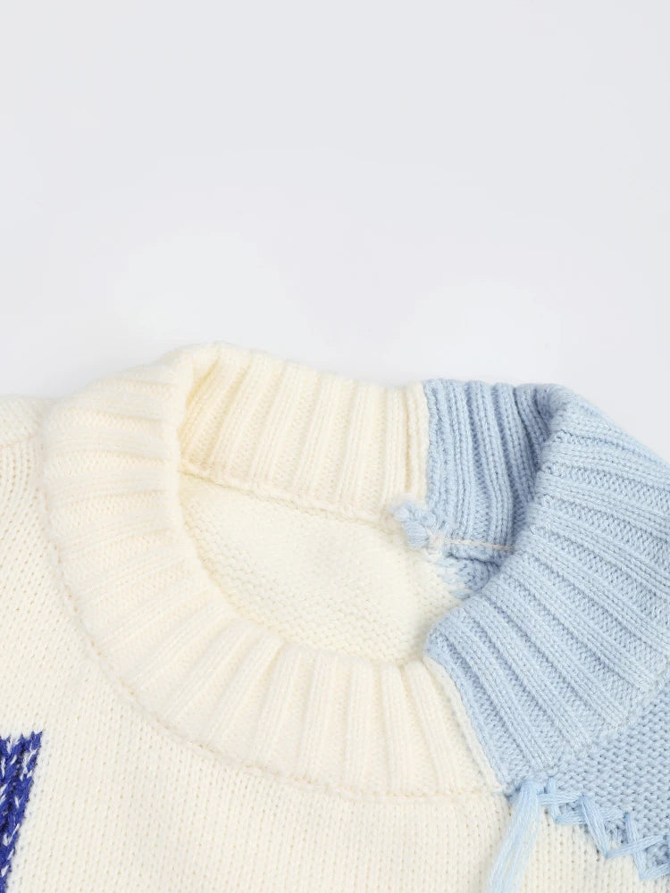 Pre Order:  Blue Patches Tassels Knitted Sweater