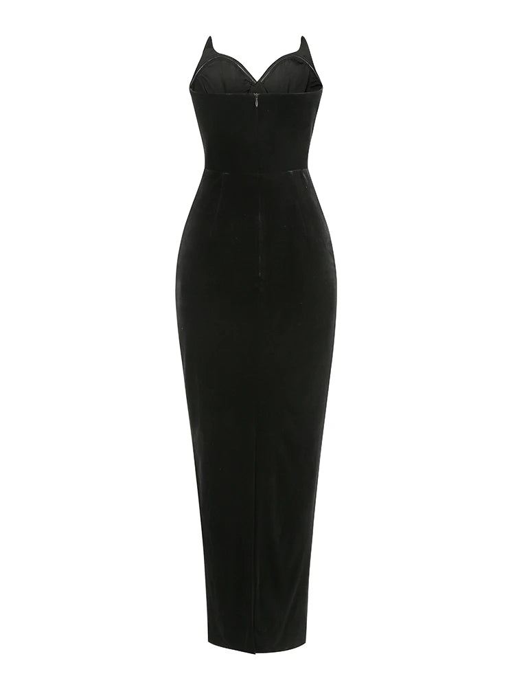 Pre Order:  Solid Velvet Strapless Split Maxi Dress