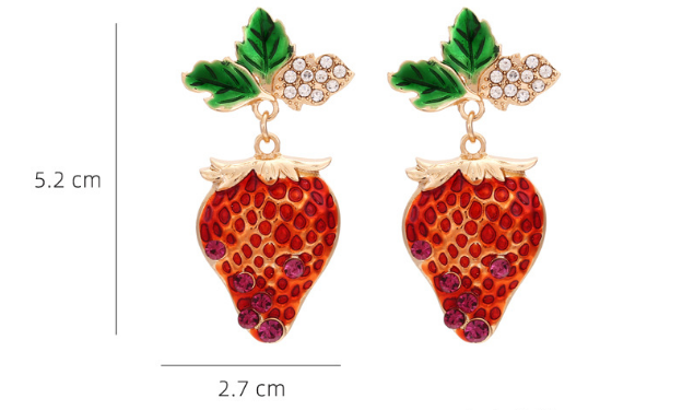 Pre Order:  Alloy Diamond Inlaid Strawberry Earrings