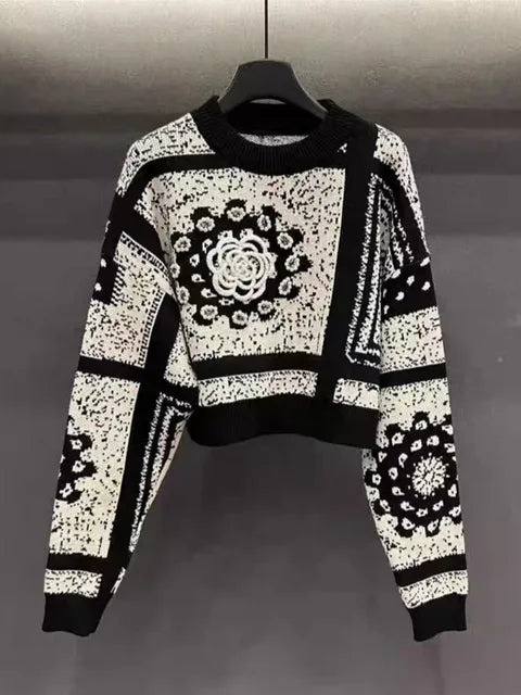 Pre Order:  Flower Embroidery Round Neck Knitted Sweater