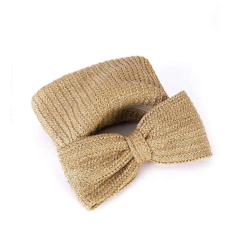 Bow Knot Grass Woven Small Handbag