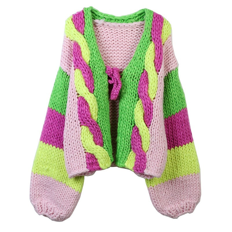 Pre Order:  Colorful Long Sleeved V-Neck Loose Knit Cardigan