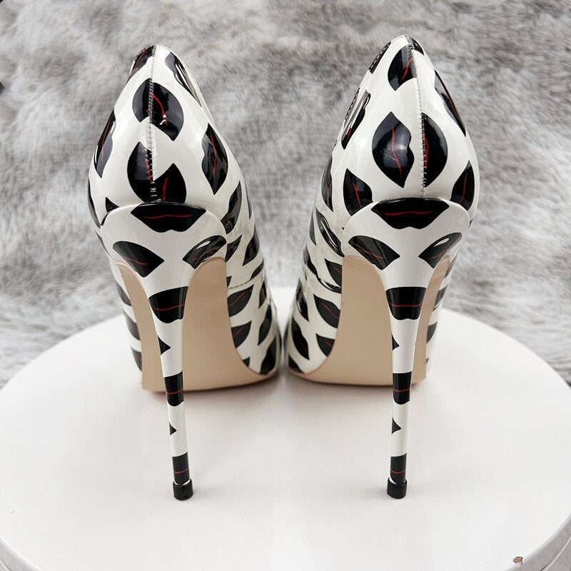 Pre Order:  Black Lips Printed Patent Pointed-Toe Shoes