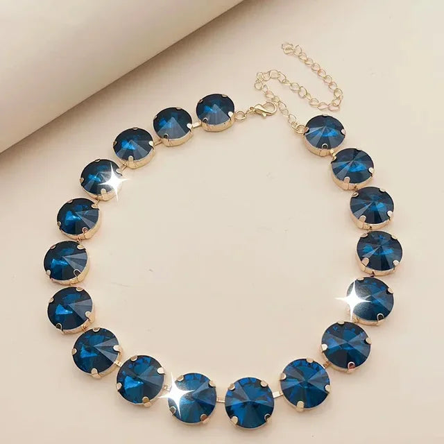 Pre Order:  Shiny Glass Crystals Elliptic Cut Luxury Short Necklace