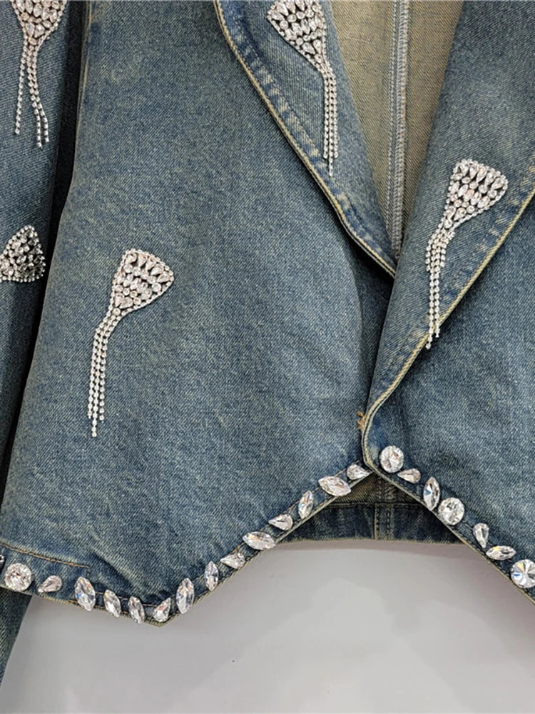 Pre Order: Embroidered Diamond Tassel Short Denim Jacket