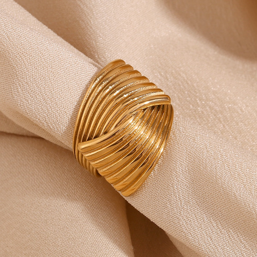 Pre Order:  Retro Geometric Fan Stripe Cross Ring