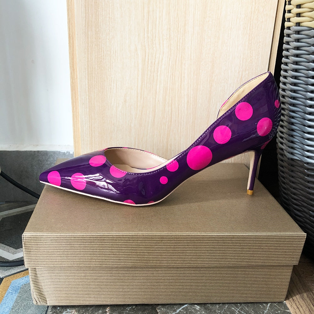 Pre Order:  Purple Polka Dots Patent Pointed-Toe Shoes